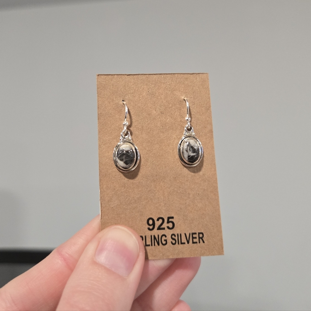 White Buffalo Turquoise Sterling Drop Earrings
